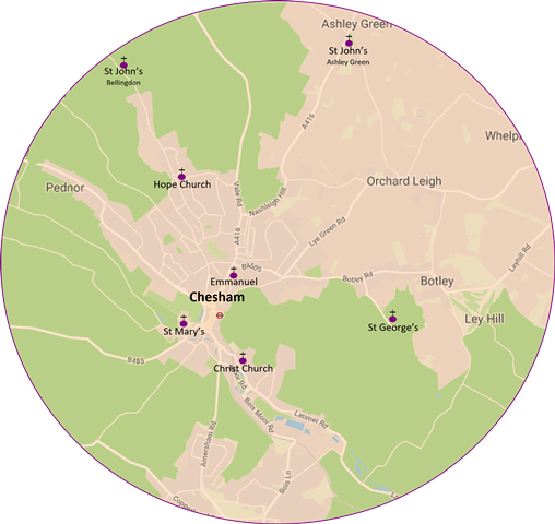 Map of Parish showing District Churches